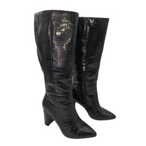 Modatope Ravelle Riding Boots Croc Skin Faux Leather Block Heel Sz 7 MOBWIFE NEW